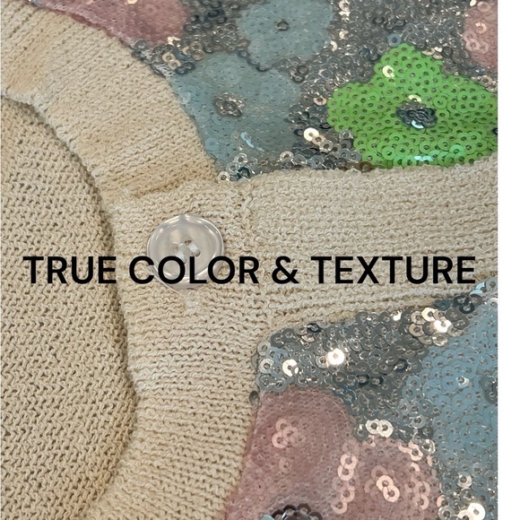 MERMAID FASHION sequin front delicate knit crop cardigan S/M L/XL combo sz - Picture 5 of 6